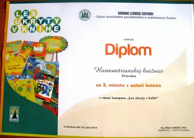 Diplom pre kolektív pracovníkov Hornonitrianskej knižnice v Prievidzi