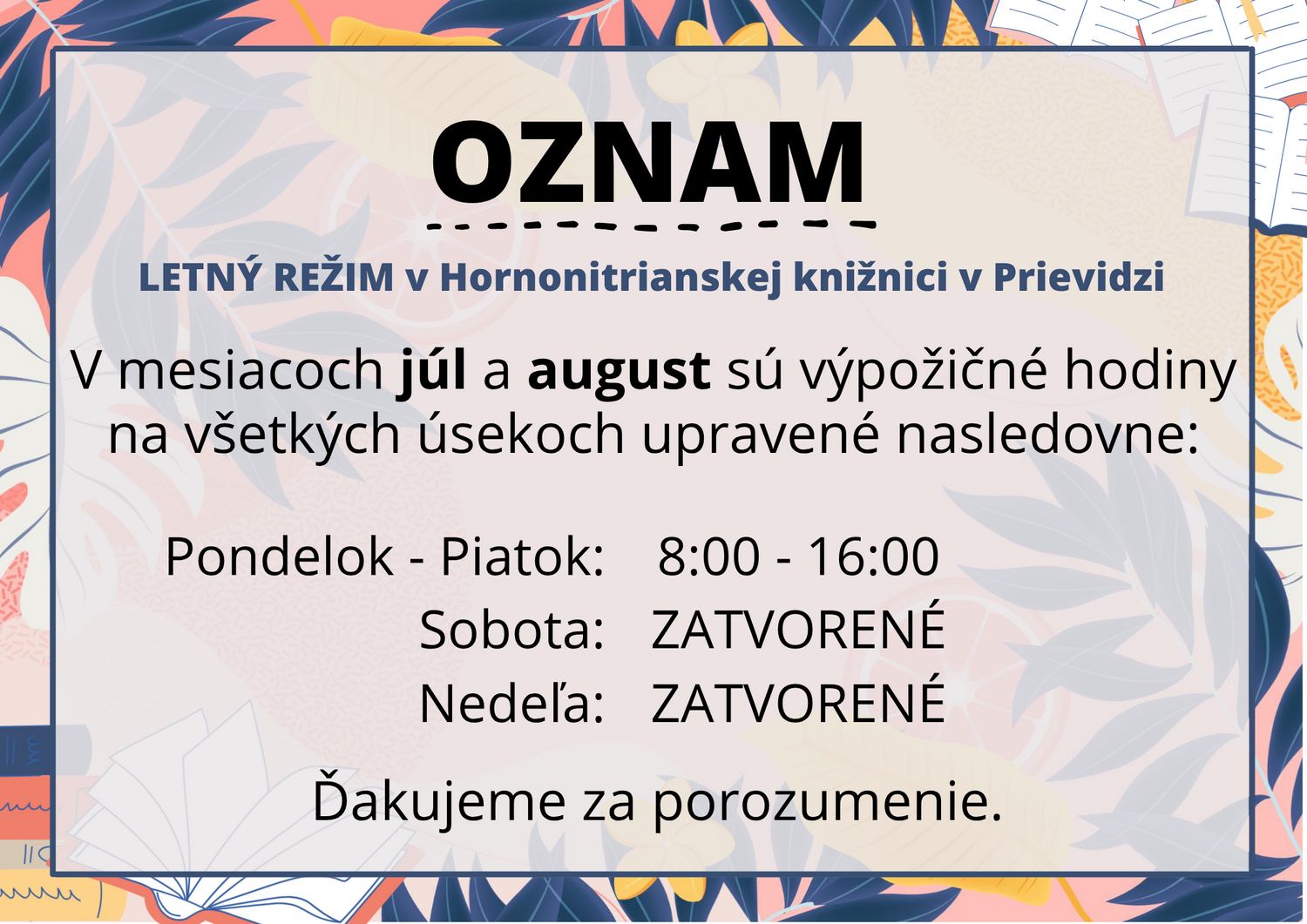 letné otváracie hodiny 2026