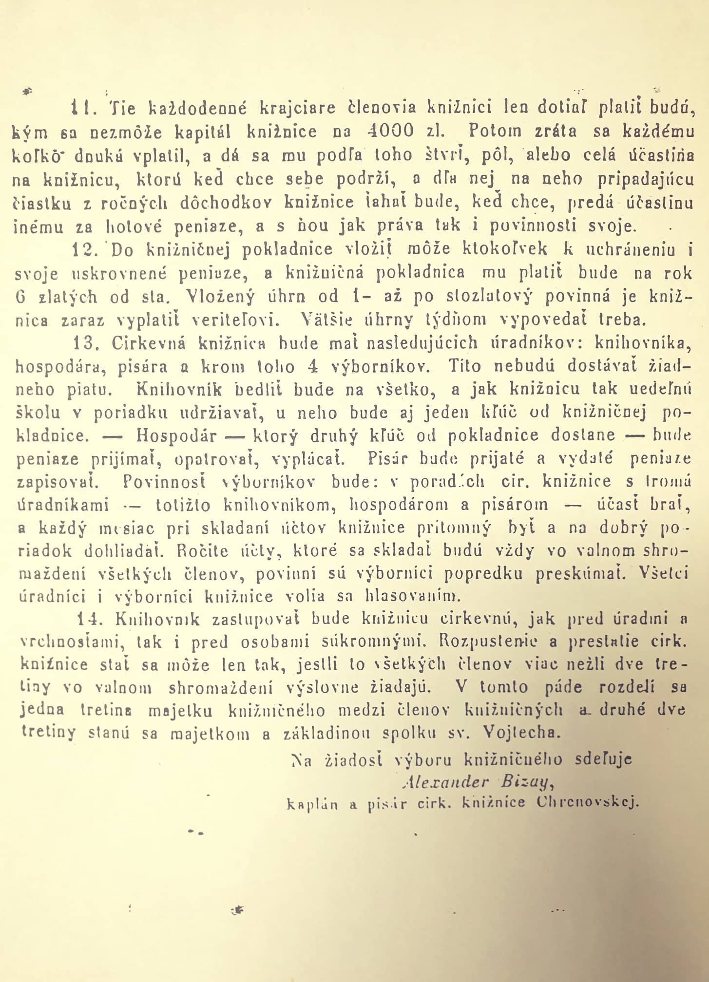 Poriadok Cirkevnej knižnice a nedeľnej školy v Chrenovci