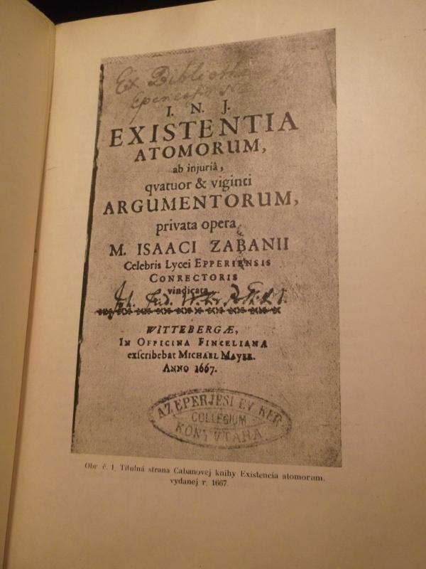 Titulná strana knihy "Existentia atomorum"