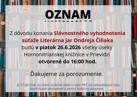 Zmena otváracích hodín v piatok 26.6.2026