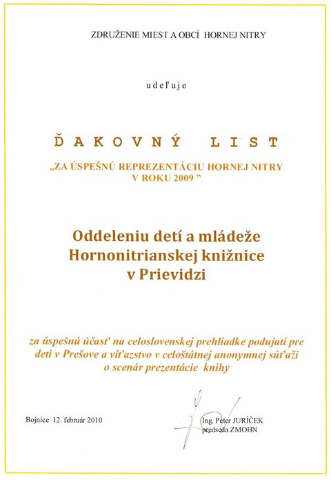 Ďakovný list ZMOHN Ďakovný list ZMOHN