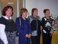 Oslavné riaditeľské foto: zľava Mgr. Čižmárová, Mgr. Húsková, Mgr. Baničová a Mgr. Myšiaková