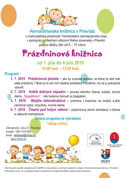 plagát programu na prázdniny